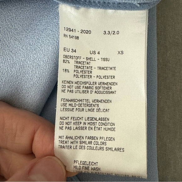 BOGNER Colette Powder Blue Crepe Blouse 3/4 Sleeve Scoop Neck - Picture 15 of 16